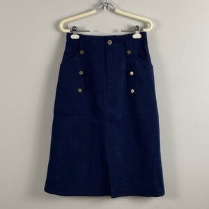 Vee Corduroy Midi Skirt | Lined, Front Slit, 2 Pockets | Navy/Gold
